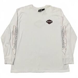 VTG Harley Davidson Men's 3XL White Orange Shirt Long Sleeve Flames Y2K Biker
